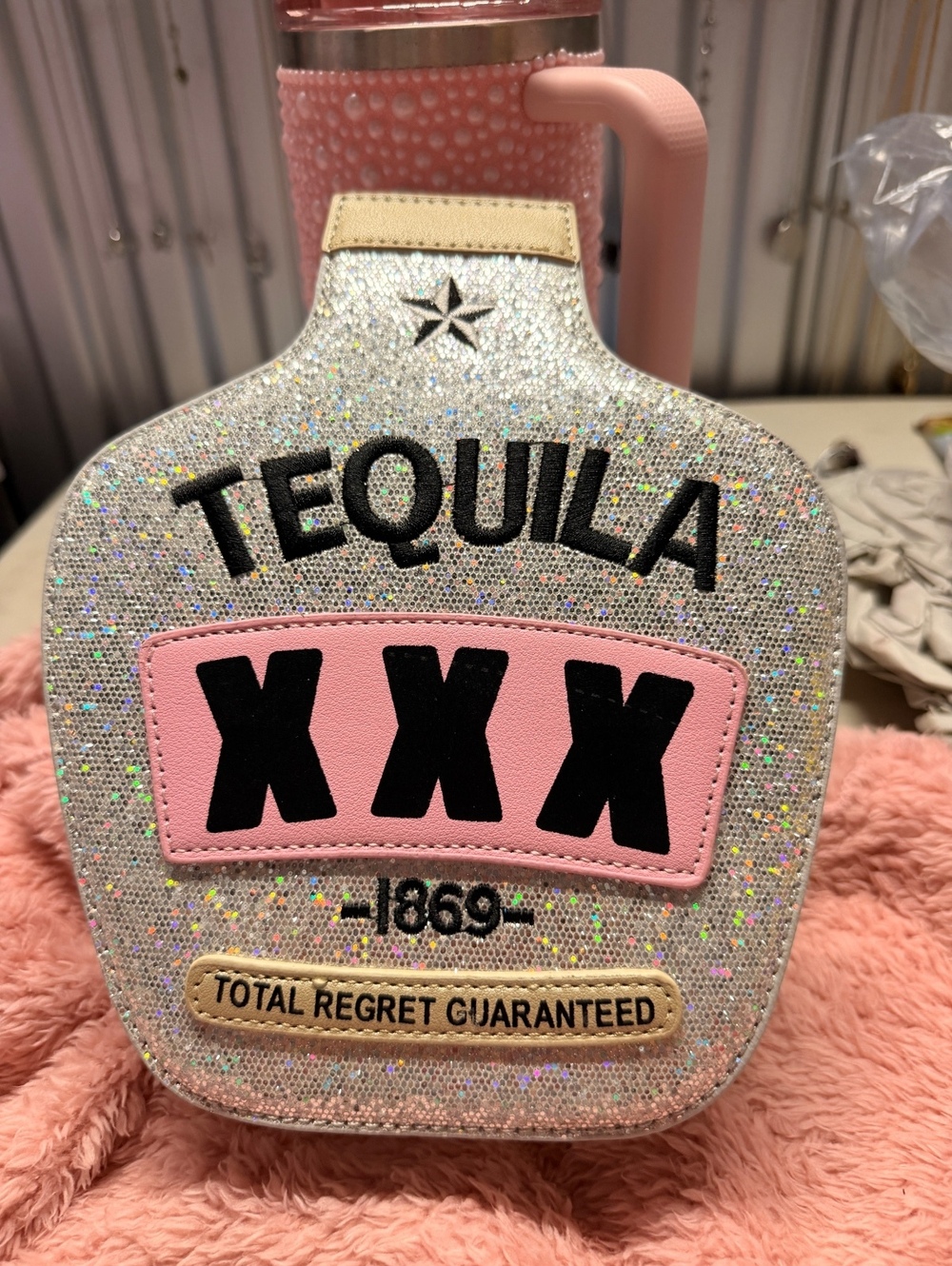 NWOT Glittery Tequila XXX Shaped Novelty Crossbody Bag